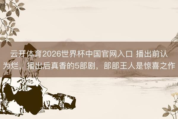 云开体育2026世界杯中国官网入口 播出前认为烂，播出后真香的5部剧，部部王人是惊喜之作