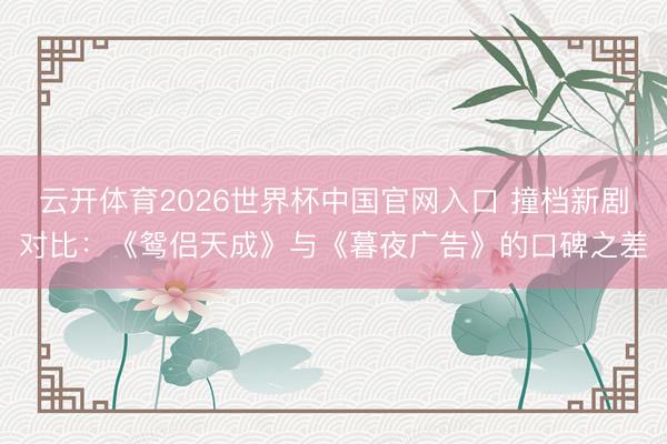 云开体育2026世界杯中国官网入口 撞档新剧对比：《鸳侣天成》与《暮夜广告》的口碑之差