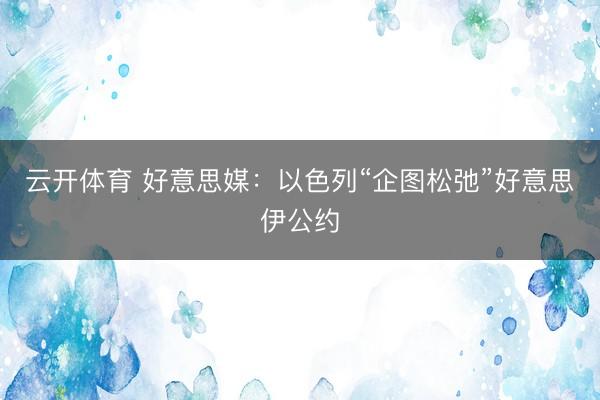 云开体育 好意思媒：以色列“企图松弛”好意思伊公约
