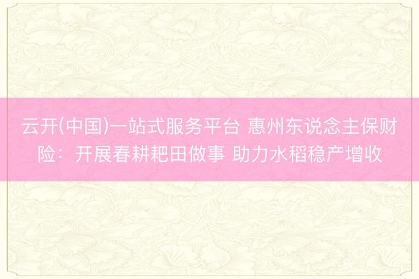 云开(中国)一站式服务平台 惠州东说念主保财险：开展春耕耙田做事 助力水稻稳产增收
